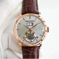 Replika Audemars Piguet Jules Audemars Tourbillon Grande Date 26559 Roségold Silbernes Zifferblatt