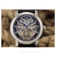 Replika Audemars Piguet Jules Audemars Tourbillon Rostfreier Stahl Skeleton Schwarzes Zifferblatt