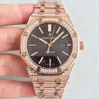 Replika Audemars Piguet Royal Oak 15400 Roségold Diamanten noir Dial 