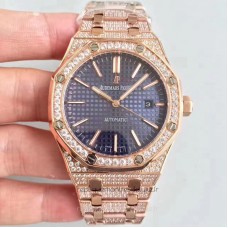 Replik-Uhr Audemars Piguet Royal Oak 15400 Roségold Diamanten Blaues Zifferblatt 