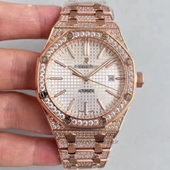 Replik-Uhr Audemars Piguet Royal Oak 15400 Roségold Diamanten Silbernes Zifferblatt 