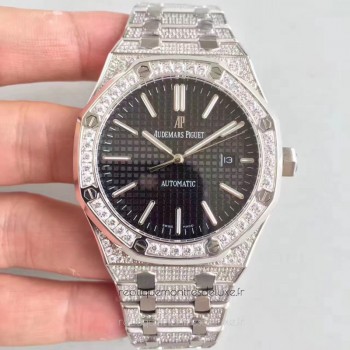 Replika Audemars Piguet Royal Oak 15400 Rostfreier Stahl Diamanten Schwarzes Zifferblatt 