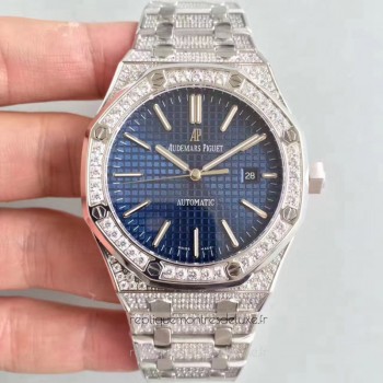 Replik-Uhr Audemars Piguet Royal Oak 15400 Rostfreier Stahl Diamanten Blaues Zifferblatt 