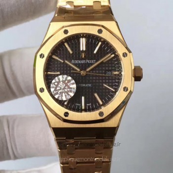 Replik-Uhr Audemars Piguet Royal Oak 15400 Gelbgold Schwarzes Zifferblatt 