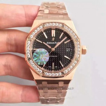 Replika Audemars Piguet Royal Oak 15450 Roségold Diamanten Schwarzes Zifferblatt 