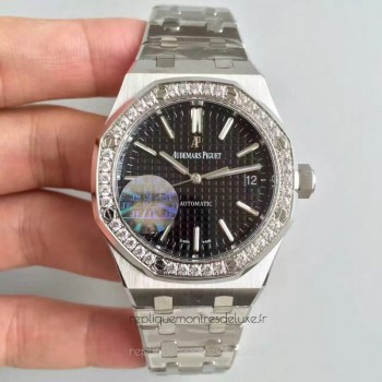 Replika Audemars Piguet Royal Oak 15450 Rostfreier Stahl Diamanten Schwarzes Zifferblatt 