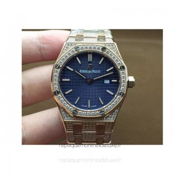 Replik-Uhr Audemars Piguet Royal Oak 67651 Damen Roségold Diamanten Blaues Zifferblatt