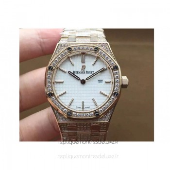 Replika Audemars Piguet Royal Oak 67651 Damen Roségold Diamanten WeiBes Zifferblatt