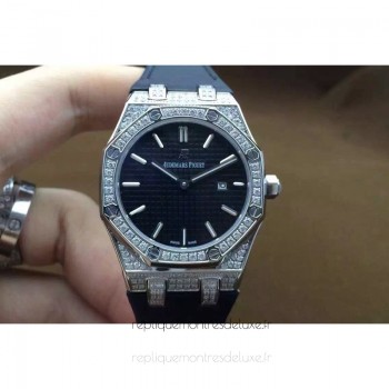 Replik-Uhr Audemars Piguet Royal Oak 67651 Damen Rostfreier Stahl Diamanten Schwarzes Zifferblatt Nylon Strap