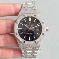 Replik-Uhr Audemars Piguet Royal Oak Frosted Gold 37MM 15454 Rostfreier Stahl Schwarzes Zifferblatt 