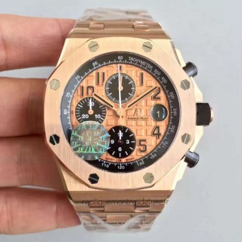 Replik-Uhr Audemars Piguet Royal Oak Offshore 26470OR.OO.1000OR.01 Roségold Goldenes Zifferblatt 