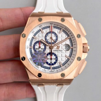 Replik-Uhr Audemars Piguet Royal Oak Offshore 50TH Byblos Saint-Tropez 26408OR.OO.A010CA.01.99 Roségold WeiBes Zifferblatt 