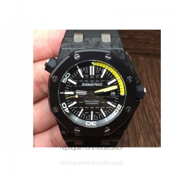 Replika Audemars Piguet Royal Oak Offshore Diver 15706 Forged Carbon Schwarz Gelbes Zifferblatt