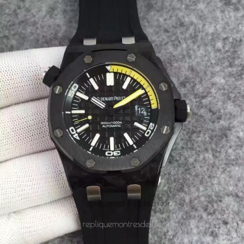 Replik-Uhr Audemars Piguet Royal Oak Offshore Diver 15706 Forged Carbon Schwarz Gelbes Zifferblatt 