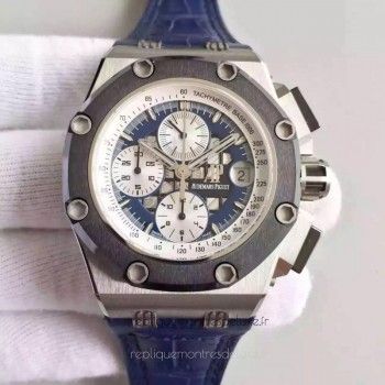 Replika Audemars Piguet Royal Oak Offshore Rubens Barrichello II 26078PO.OO.D018CR.01 Rostfreier Stahl Blaues Zifferblatt 