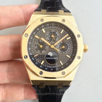 Replik-Uhr Audemars Piguet Royal Oak Perpetual Calendar 41MM 26574BA.OO.1220BA.01 Gelbgold Schwarzes Zifferblatt