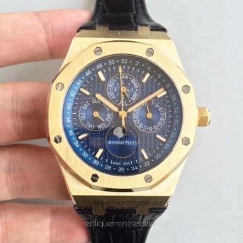 Replika Audemars Piguet Royal Oak Perpetual Calendar 41MM 26574BA.OO.1220BA.01 Gelbgold Blaues Zifferblatt