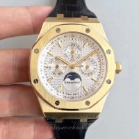 Replik-Uhr Audemars Piguet Royal Oak Perpetual Calendar 41MM 26574BA.OO.1220BA.01 Gelbgold Silbernes Zifferblatt