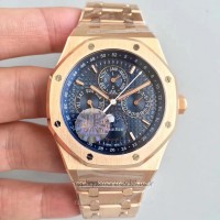 Replik-Uhr Audemars Piguet Royal Oak Perpetual Calendar 41MM 26574OR.OO.1220OR.01 Roségold Blaues Zifferblatt