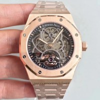 Replik-Uhr Audemars Piguet Royal Oak Tourbillon Extra-Plate Squelette 26518 Roségold Schwarz Skelett-Wählscheibe