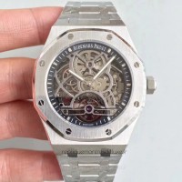 Replika Audemars Piguet Royal Oak Tourbillon Extra-Plate Squelette 26518 Rostfreier Stahl Schwarz Skelett-Wählscheibe