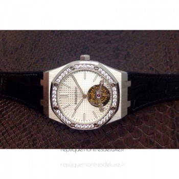 Replik-Uhr Audemars Piguet Royal Oak Tourbillon Rostfreier Stahl Diamanten WeiBes Zifferblatt