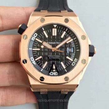 Replika Audemars Piguet Royal Oak Offshore Diver 15703 Roségold Schwarzes Zifferblatt