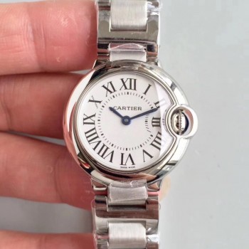 Replik-Uhr Ballon Bleu De Cartier 28MM W69010Z4 Rostfreier Stahl WeiBes Zifferblatt Quarz 