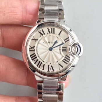 Replik-Uhr Ballon Bleu De Cartier 33MM W6920084 Rostfreier Stahl Silbernes Zifferblatt Quarz 