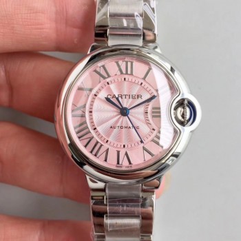 Replik-Uhr Ballon Bleu De Cartier 33MM W6920100 Rostfreier Stahl Pinkes Zifferblatt