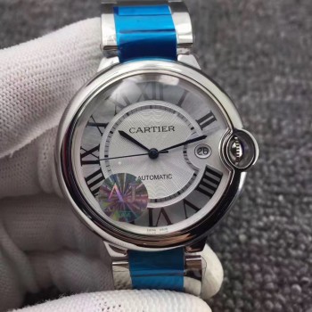 Replik-Uhr Ballon Bleu De Cartier 42MM W69012Z4 Rostfreier Stahl Silbernes Zifferblatt