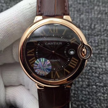 Replik-Uhr Ballon Bleu De Cartier 42MM W6920037 Roségold Zifferblatt Schokolade