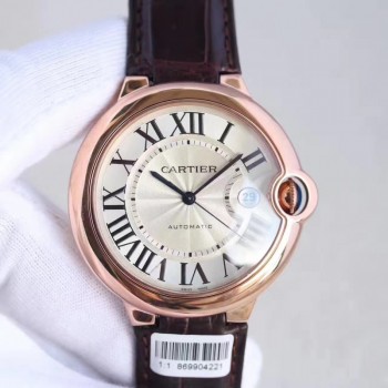 Replik-Uhr Ballon Bleu De Cartier 42MM WGBB0017 Roségold Silbernes Zifferblatt