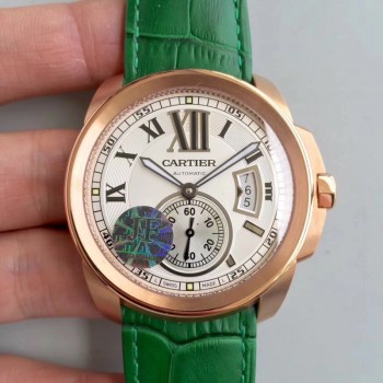 Replik-Uhr Calibre De Cartier W7100009 42MM Roségold WeiBes Zifferblatt