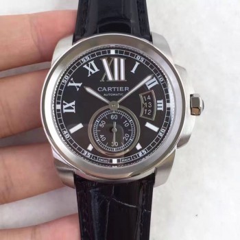 Replik-Uhr Calibre De Cartier W7100037 42MM Rostfreier Stahl Schwarzes Zifferblatt