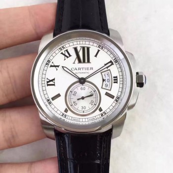 Replik-Uhr Calibre De Cartier W7100037 42MM Rostfreier Stahl WeiBes Zifferblatt