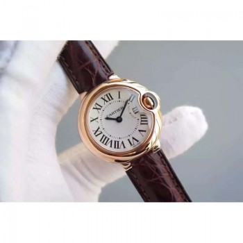 Replik-Uhr Cartier Ballon Bleu 28MM Damen Roségold WeiBes Zifferblatt Quarz 