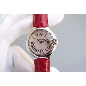 Replik-Uhr Cartier Ballon Bleu 28MM Damen Rostfreier Stahl Pink Perle Dial Quarz 