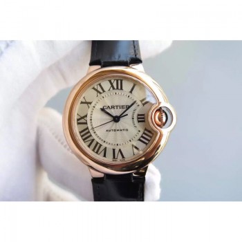 Replik-Uhr Cartier Ballon Bleu 33MM Roségold Silbernes Zifferblatt