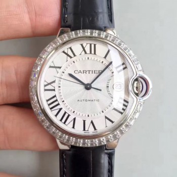 Replik-Uhr Cartier Ballon Bleu 42MM WE900951 Rostfreier Stahl & Diamanten WeiBes Zifferblatt