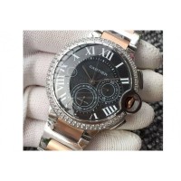 Replik-Uhr Cartier Ballon Bleu Chronograph Rostfreier Stahl & Diamanten Schwarzes Zifferblatt