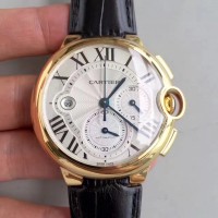 Replik-Uhr Cartier Ballon Bleu Chronograph W6920007 Gelbgold Silbernes Zifferblatt