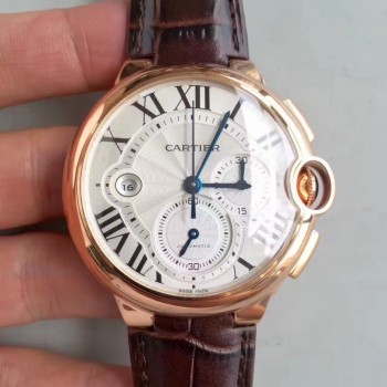 Replik-Uhr Cartier Ballon Bleu Chronograph W6920074 Roségold Silbernes Zifferblatt