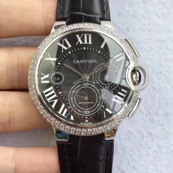 Replik-Uhr Cartier Ballon Bleu Chronograph WE902002 Rostfreier Stahl & Diamanten Schwarzes Zifferblatt