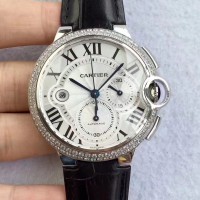 Replik-Uhr Cartier Ballon Bleu Chronograph WE902002 Rostfreier Stahl & Diamanten Silbernes Zifferblatt