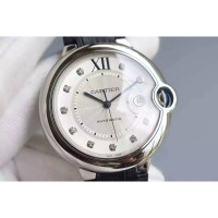 Replik-Uhr Cartier Ballon Bleu Rostfreier Stahl WeiBes Zifferblatt Diamanten