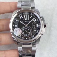 Replik-Uhr Calibre De Cartier W7100016 42MM Rostfreier Stahl Schwarzes Zifferblatt