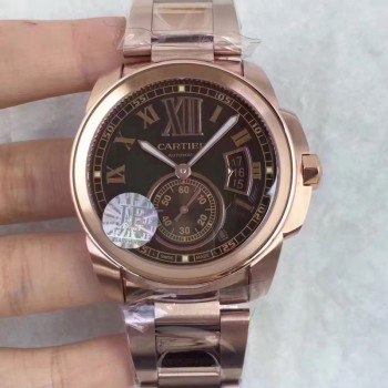 Replik-Uhr Calibre De Cartier W7100018 42MM Roségold Braunes Zifferblatt