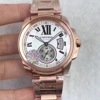 Replik-Uhr Calibre De Cartier W7100018 42MM Roségold WeiBes Zifferblatt