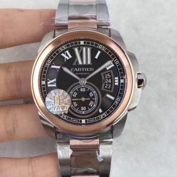 Replik-Uhr Calibre De Cartier W7100036 42MM Rostfreier Stahl & Roségold Schwarzes Zifferblatt